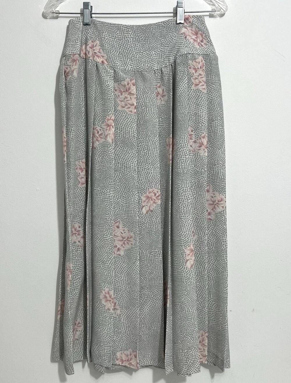 Vtg Michelle Stuart Floral Skirt Size 6 Gray Pink Pleated Front A Line Modest